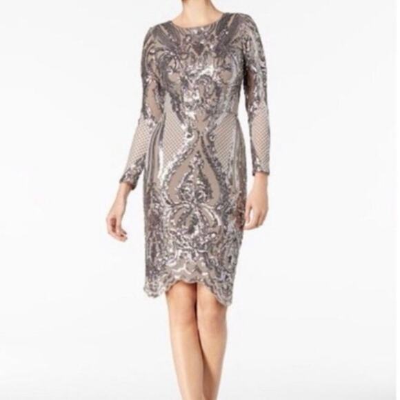 Betsy & Adam Sequin Bodycon Cocktail Dress Size 2 teal glam knee high long - Picture 11 of 16